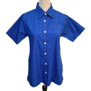 Peau de Loup Button Down Shirt Blue Ocean Party Unisex Sz 4 Wolf Logo Sustainabl